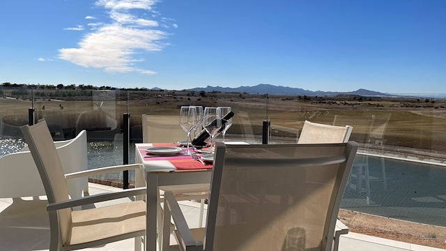Breakfast on the terrace, with the golf beyond